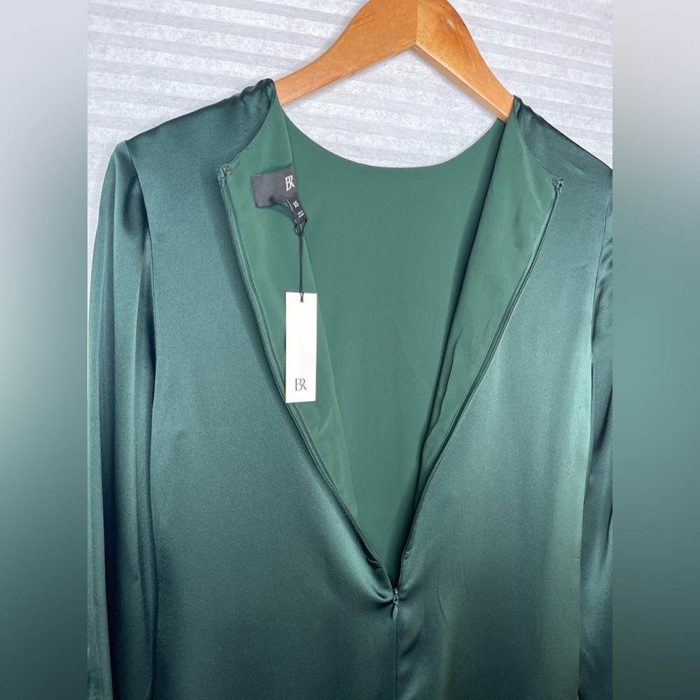Banana Republic Silk mini Shift Long Sleeve Dress Hunter Green Size XS - Picture 5 of 10